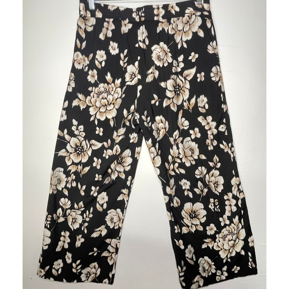Counterparts Black and Tan Floral Wide Leg Flowy Pants with Pockets Large